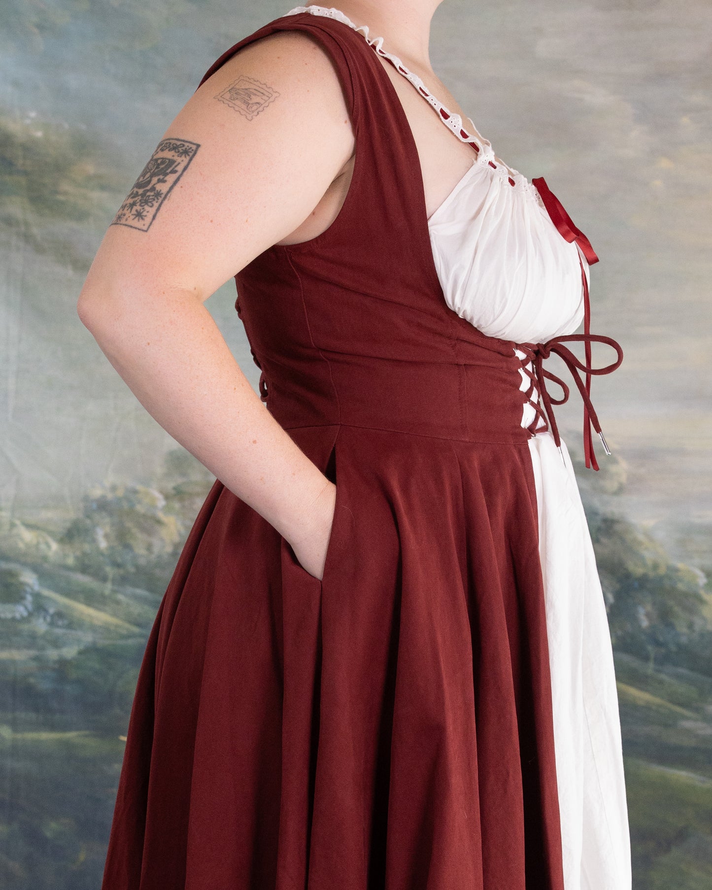 Red Cotton Underbust Dress