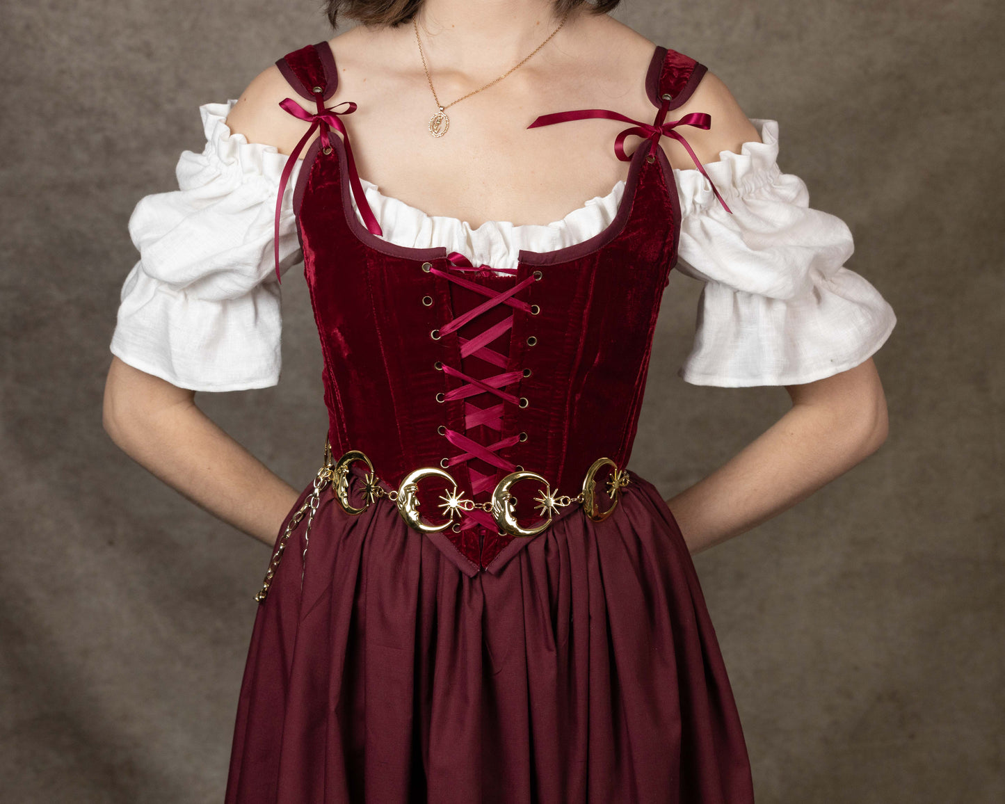 Handmade Dark Red Velvet Renaissance Corset