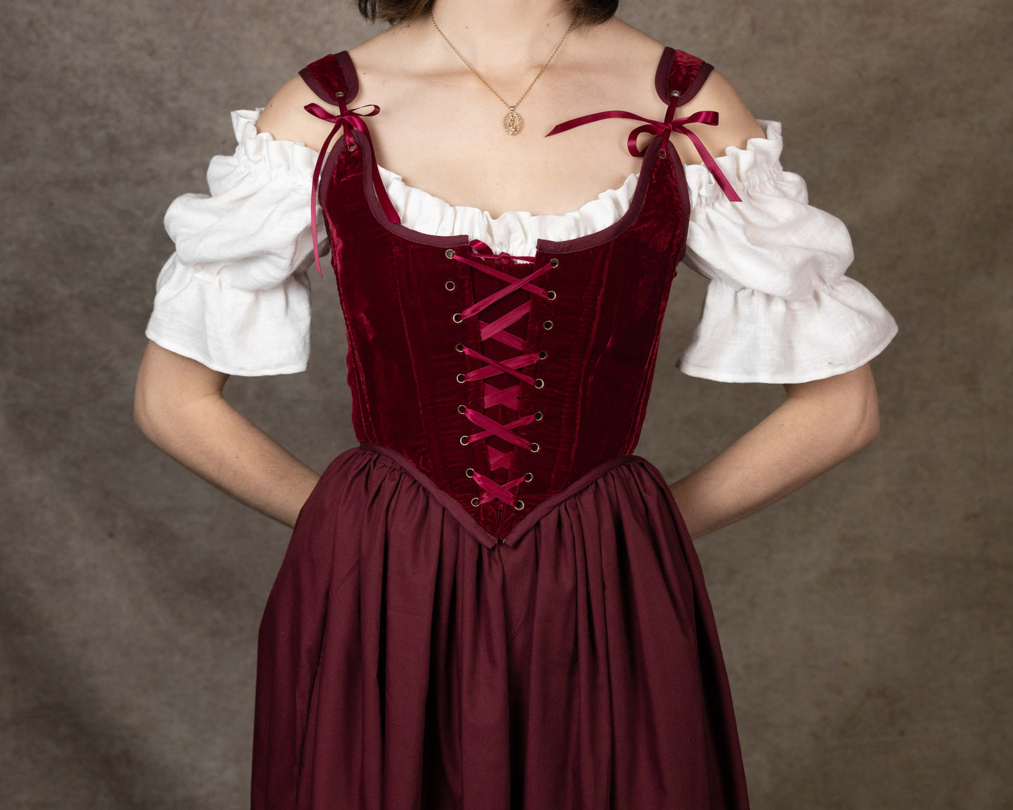 Handmade Dark Red Velvet Renaissance Corset