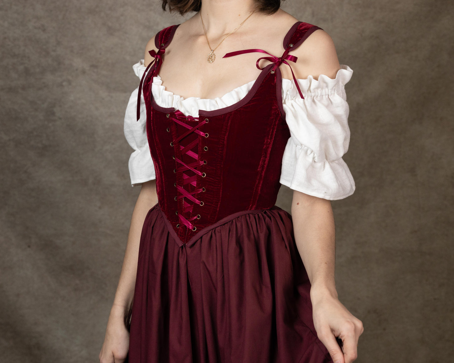 Handmade Dark Red Velvet Renaissance Corset