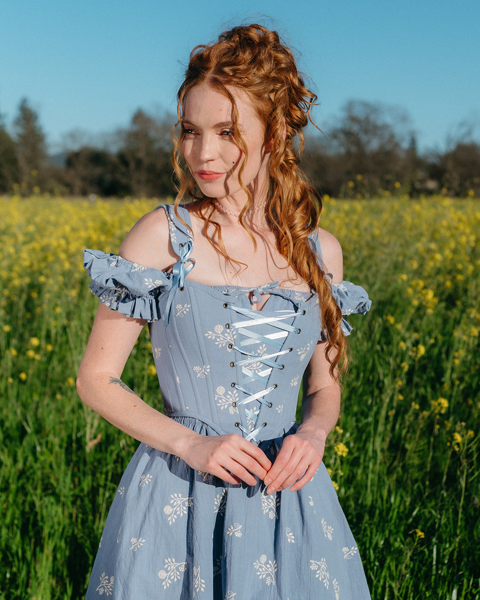 Blue Floral Milkmaid Dress | Cottagecore Dress M Blue Floral Milkmaid Dress | Cottagecore Dress M