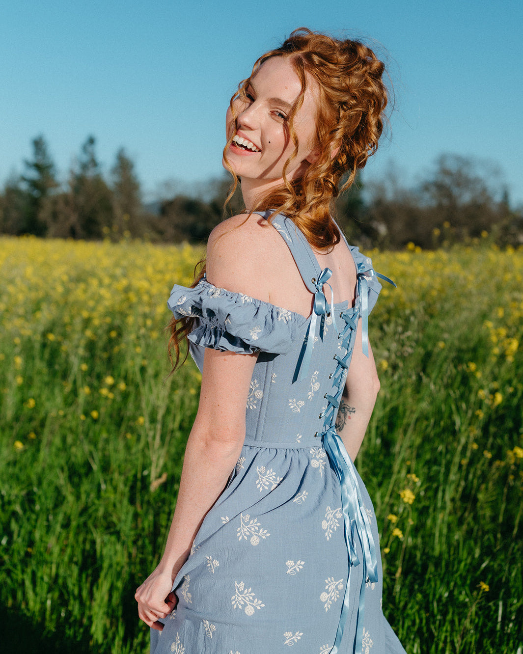 Blue Floral Milkmaid Dress
