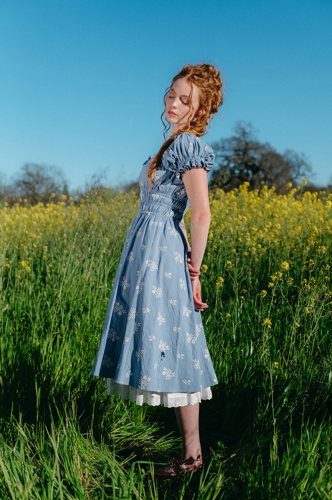 Blue Floral Milkmaid Dress | Cottagecore Dress M Blue Floral Milkmaid Dress | Cottagecore Dress M