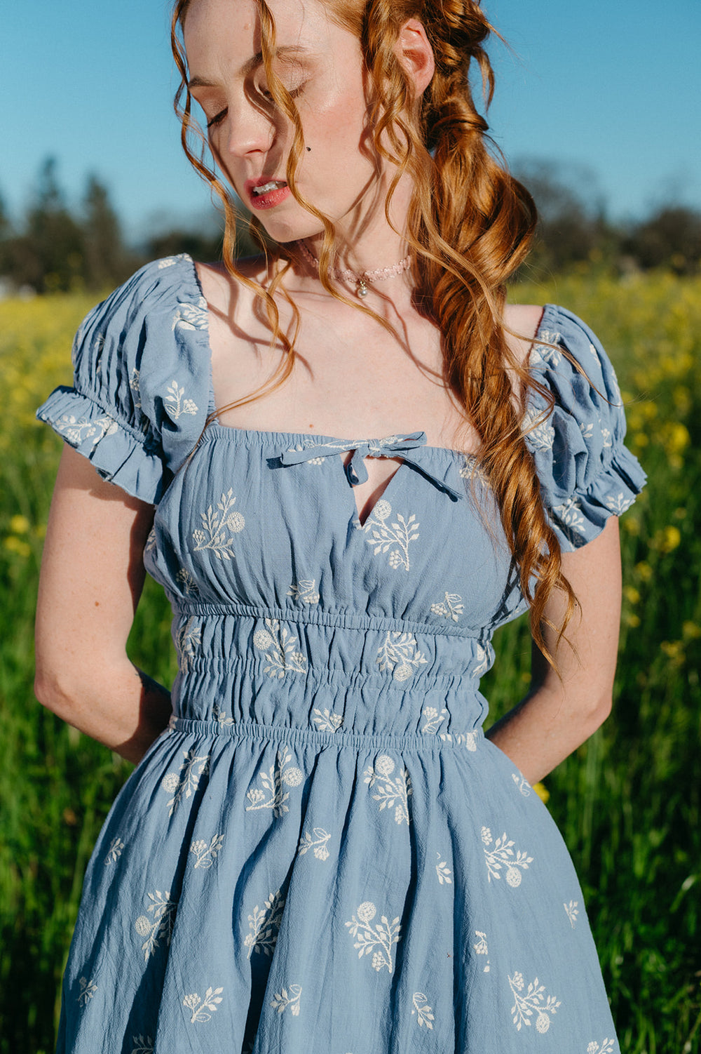 Regency Blue Floral Milkmaid Dress