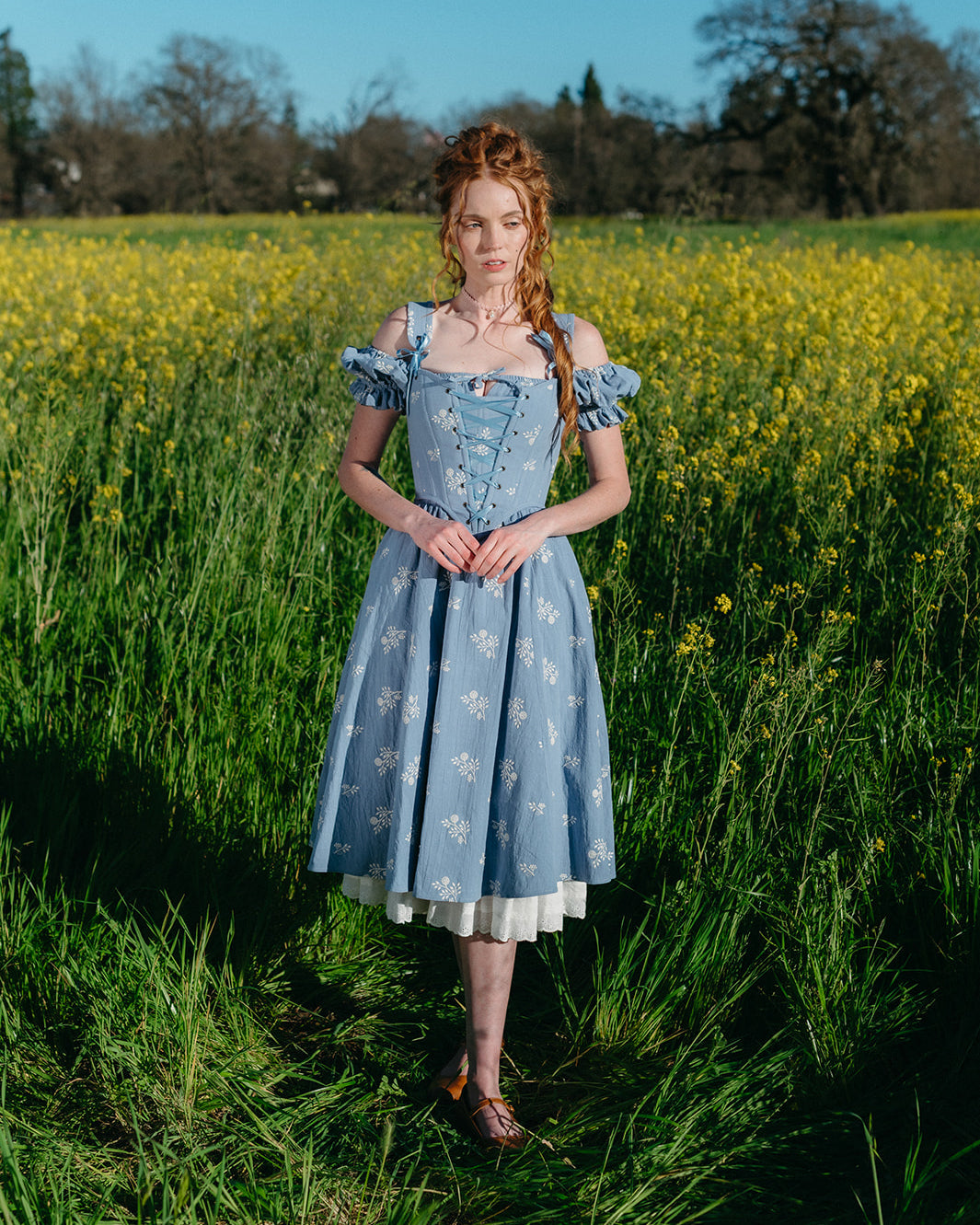 Blue Floral Milkmaid Dress | Cottagecore Dress M Blue Floral Milkmaid Dress | Cottagecore Dress M