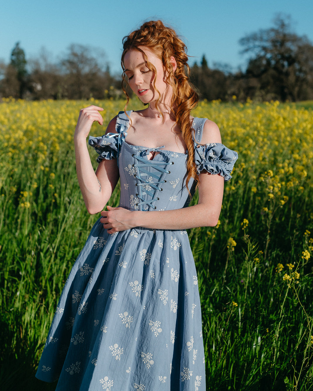 Blue Floral Milkmaid Dress