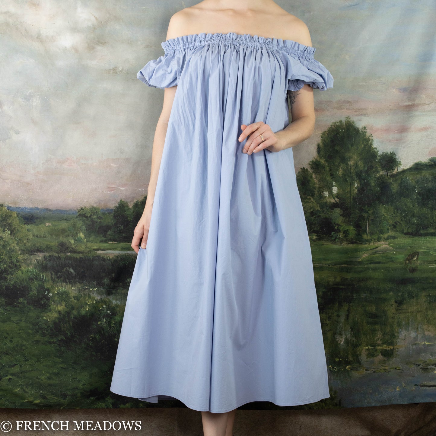 model wearing light blue regency chemise 