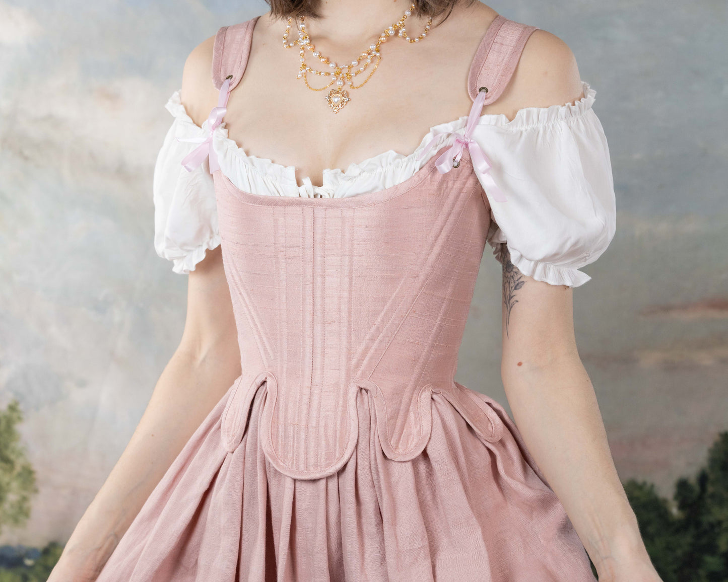 Handmade Pink Silk Dupioni 18th Century Stays