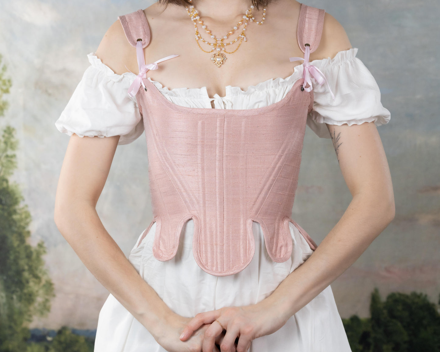 Handmade Pink Silk Dupioni 18th Century Stays