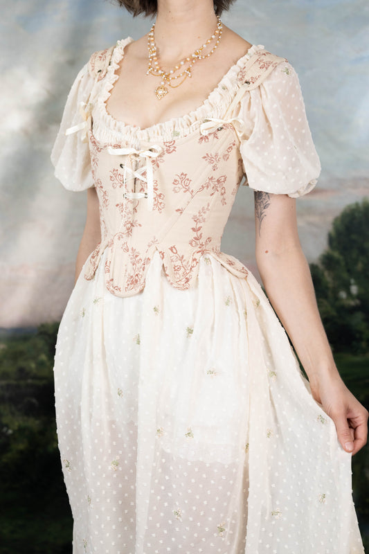 Handmade Rosey Ivory Floral 18th Century Stays