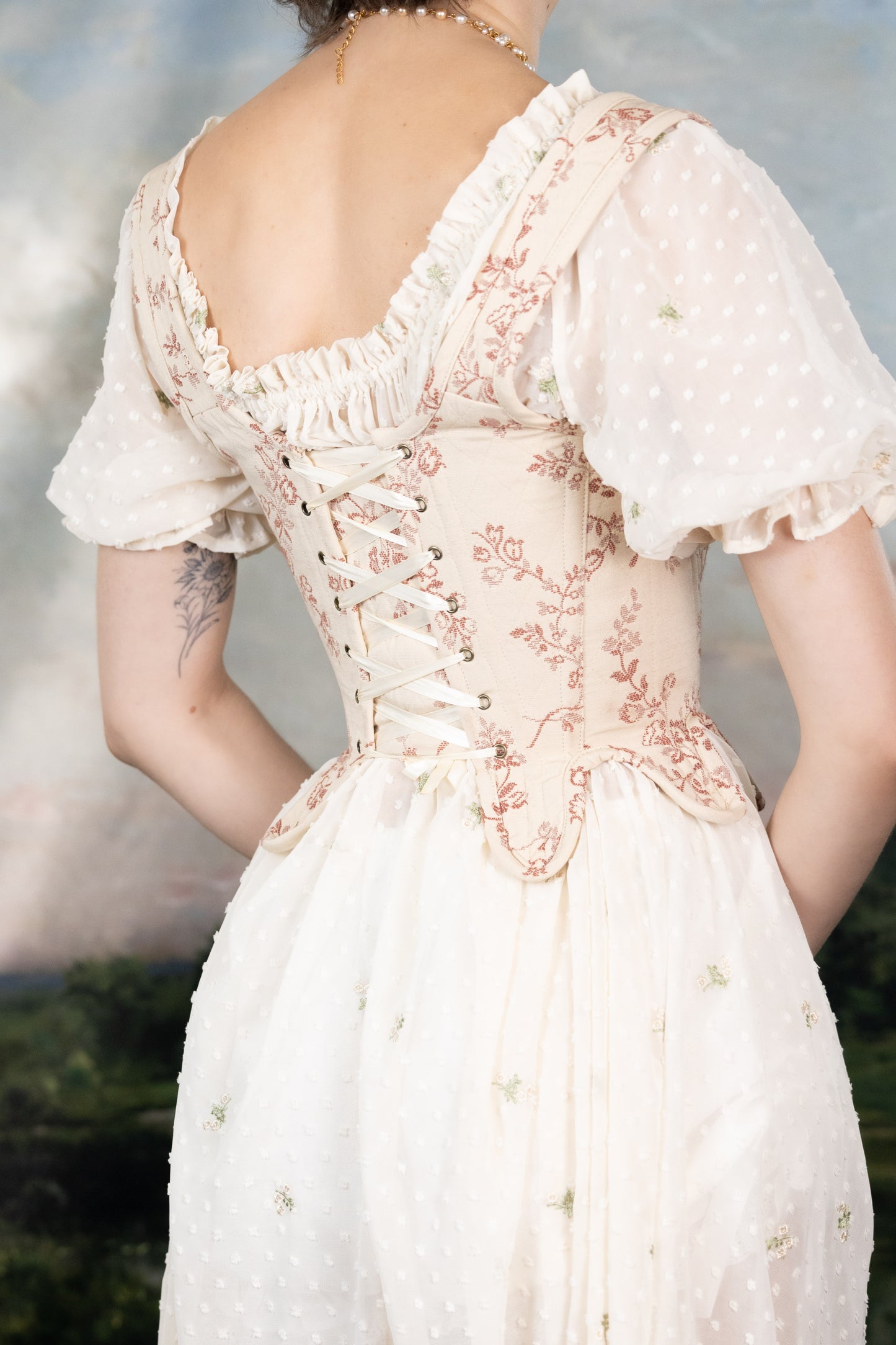 Handmade Rosey Ivory Floral 18th Century Stays