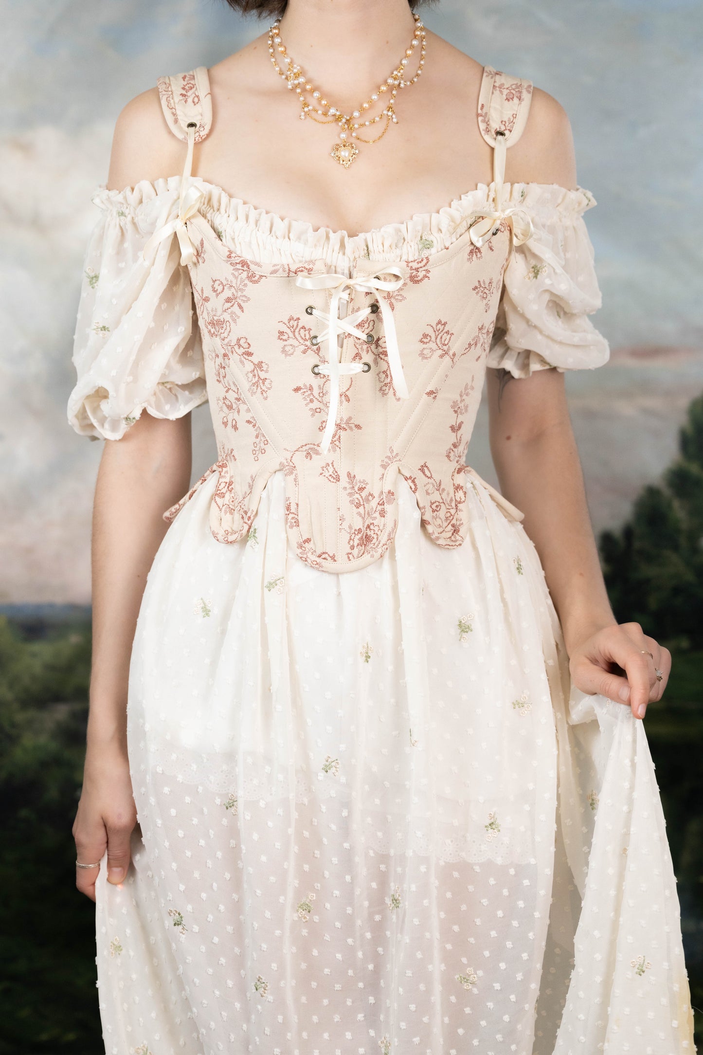 Handmade Rosey Ivory Floral 18th Century Stays