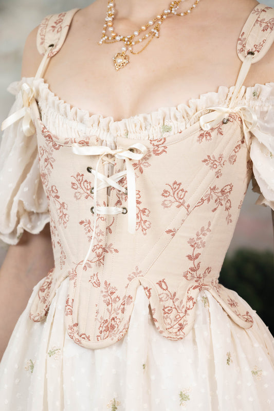 Handmade Rosey Ivory Floral 18th Century Stays