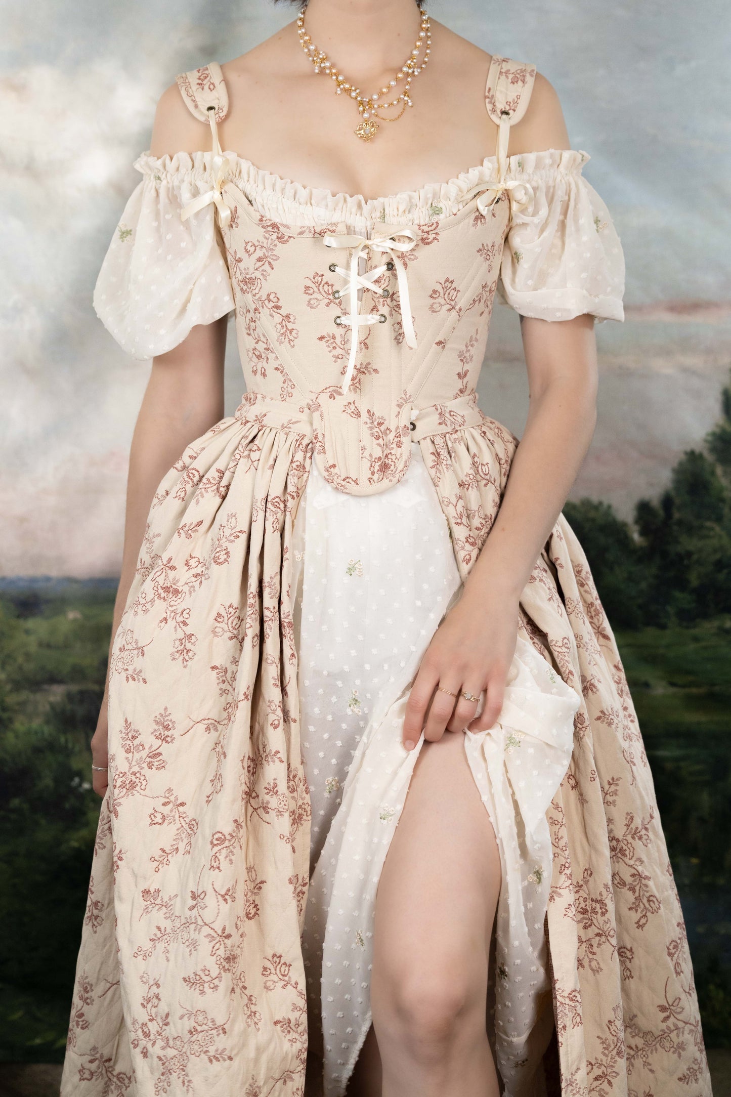 Handmade Rosey Ivory Floral 18th Century Stays