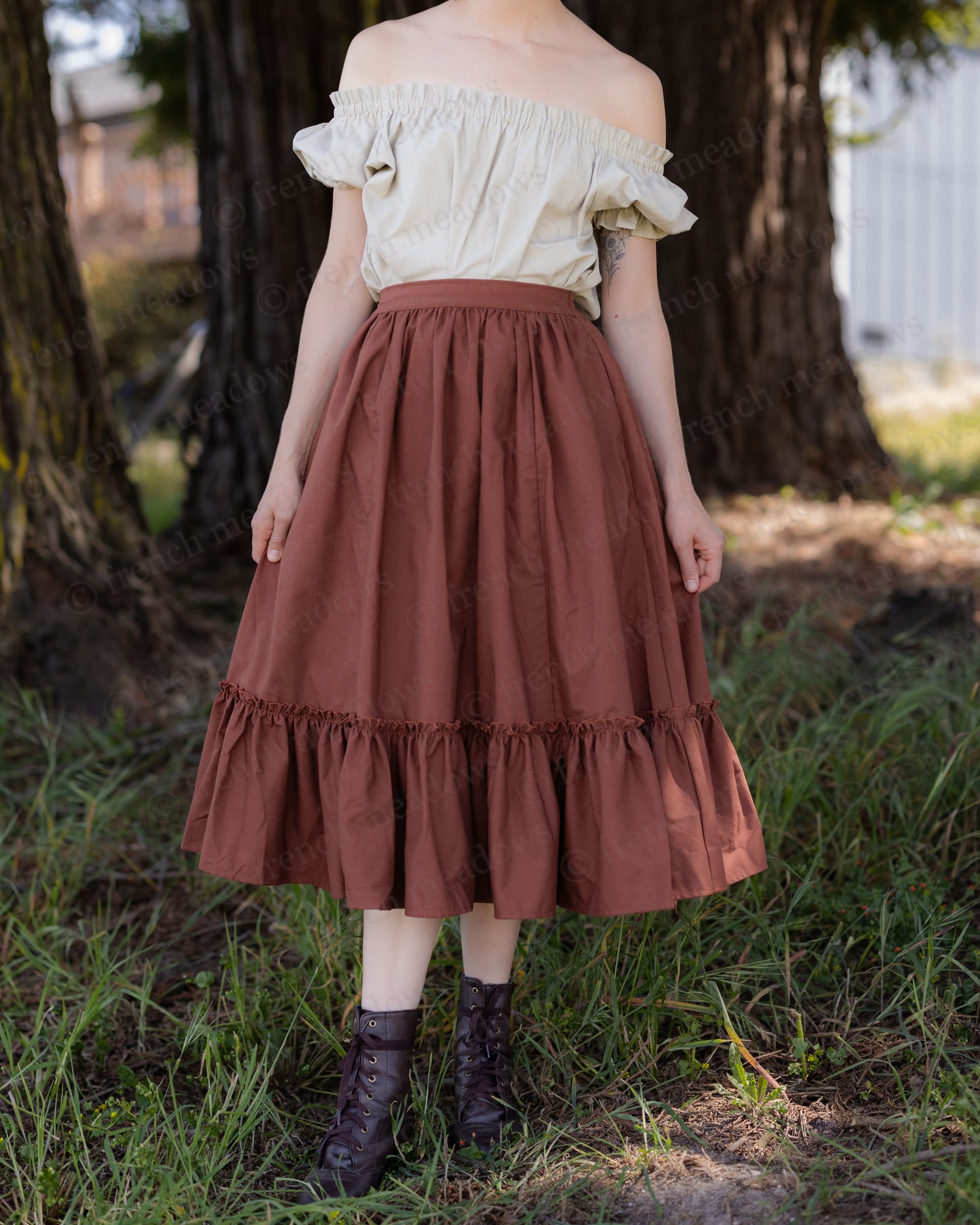 Rust Linen Midi Skirt