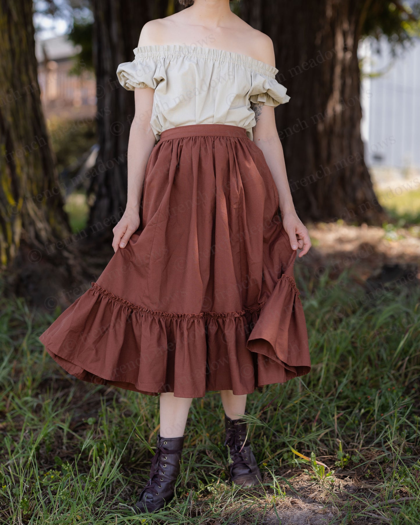 Rust Linen Midi Skirt