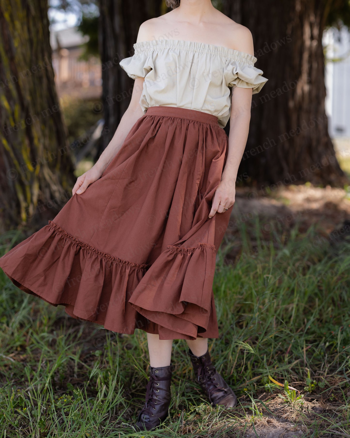 Rust Linen Midi Skirt