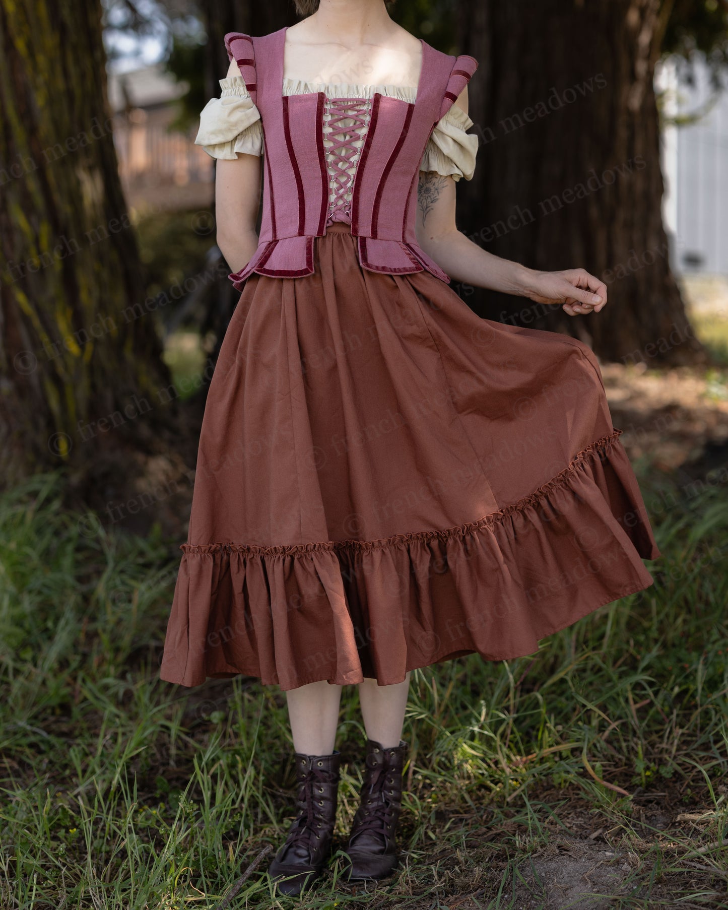 Rust Linen Midi Skirt