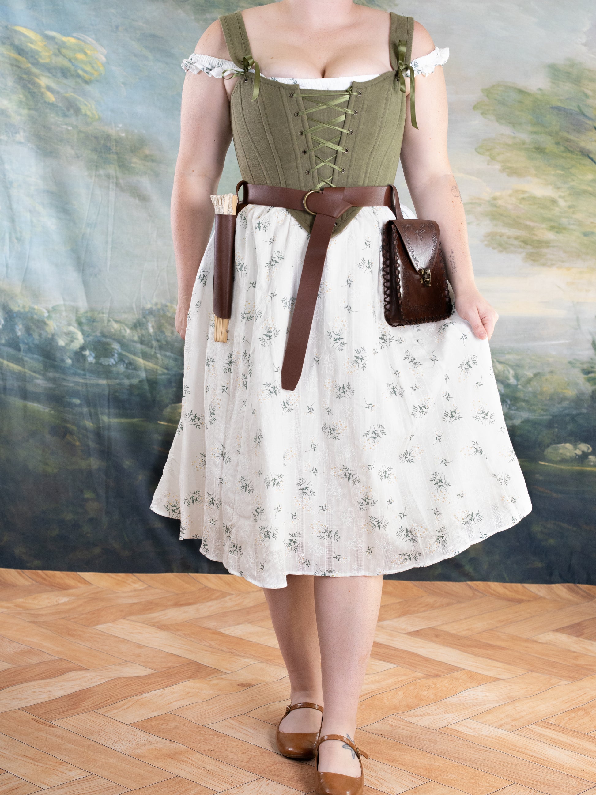 Floral Green Cotton Milkmaid Dress | White Cottagecore Dress French Meadows Floral Green Cotton Milkmaid Dress | White Cottagecore Dress French Meadows