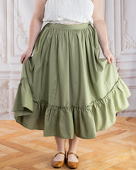 Sage Linen Ruffle Skirt