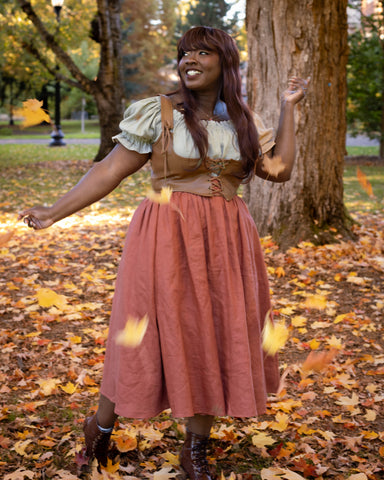 Persimmon Orange Linen Midi Skirt - Final Sale