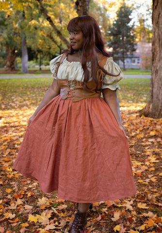 Persimmon Orange Linen Midi Skirt - Final Sale