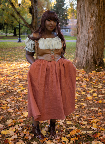 Persimmon Orange Linen Midi Skirt - Final Sale