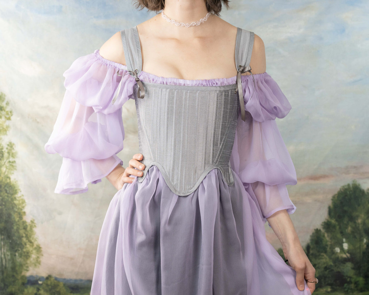 Handmade Silver Dupioni Tudor Stays