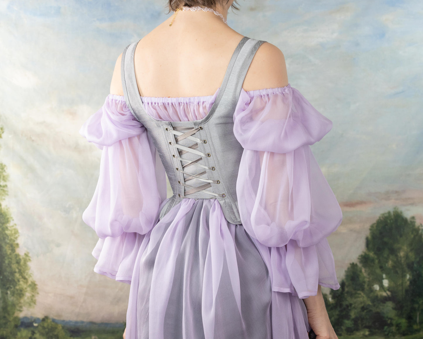 Handmade Silver Dupioni Tudor Stays