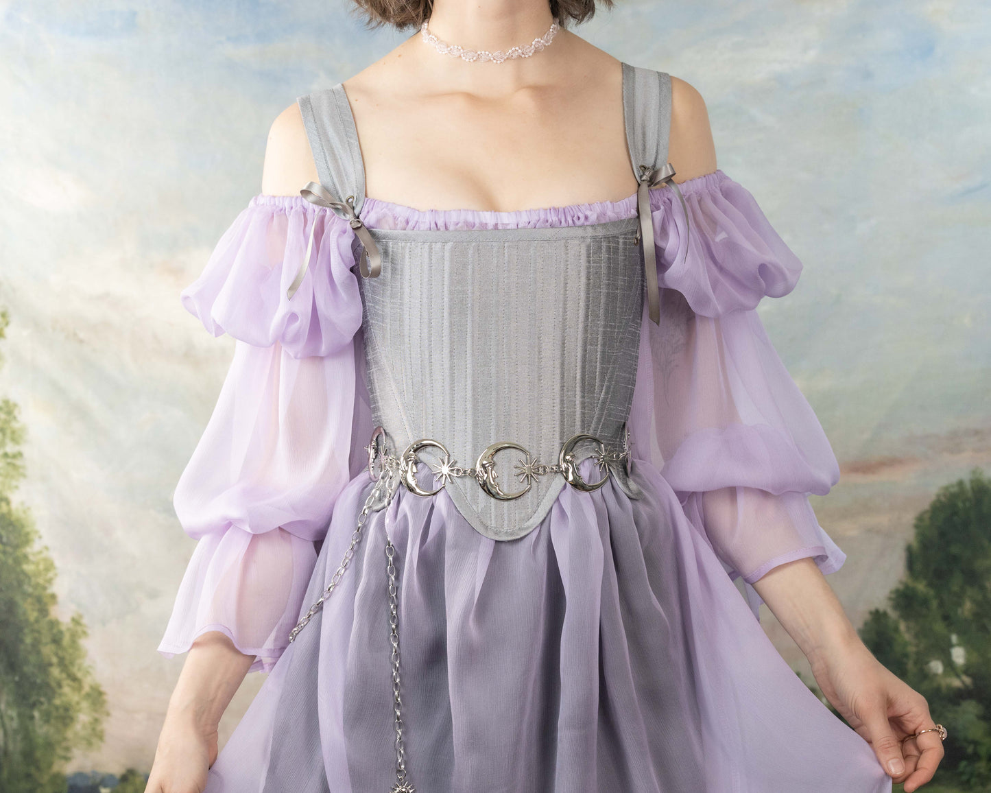 Handmade Silver Dupioni Tudor Stays