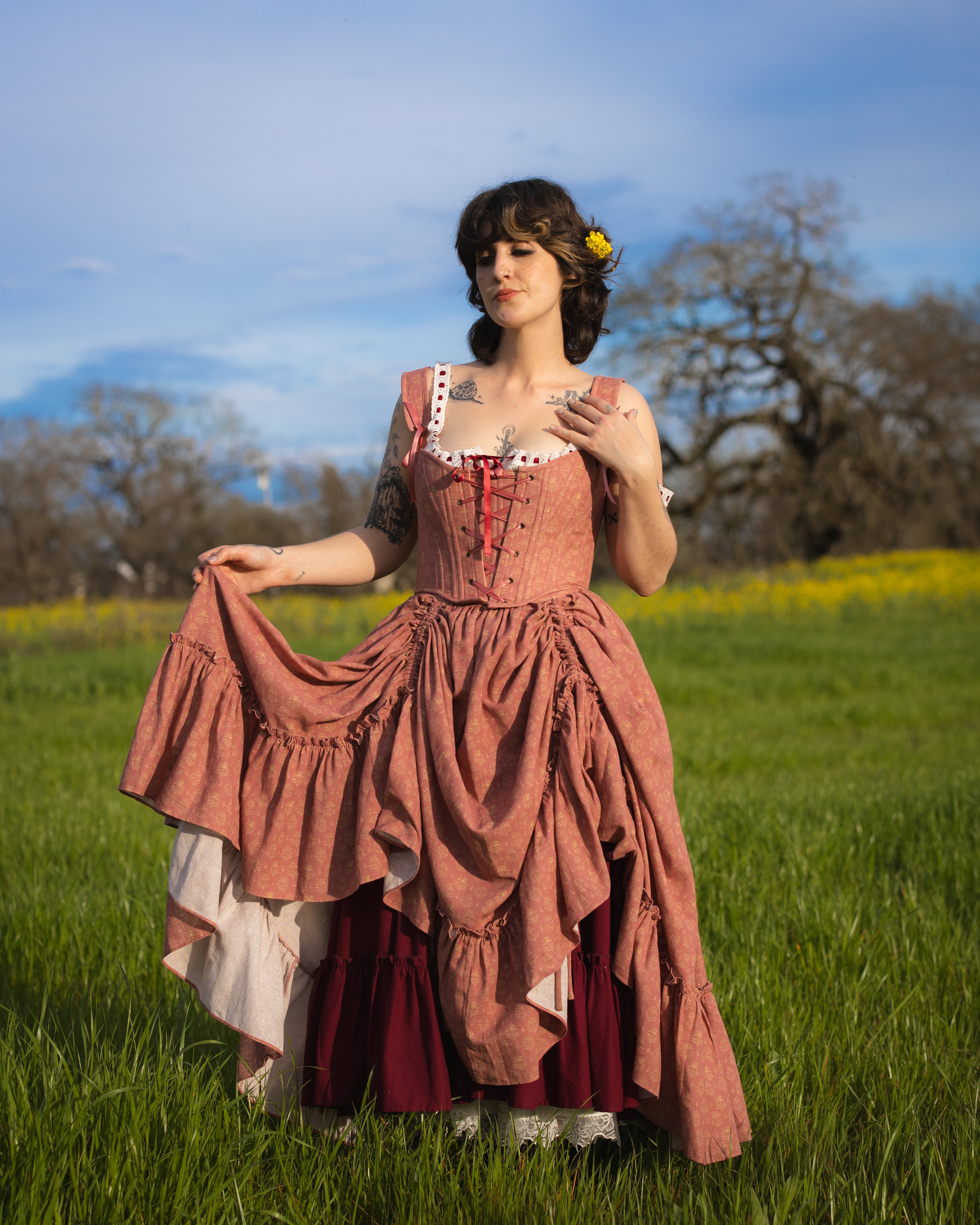 Strawberry Floral Ruffle Skirt | Midi Renaissance Skirt – French