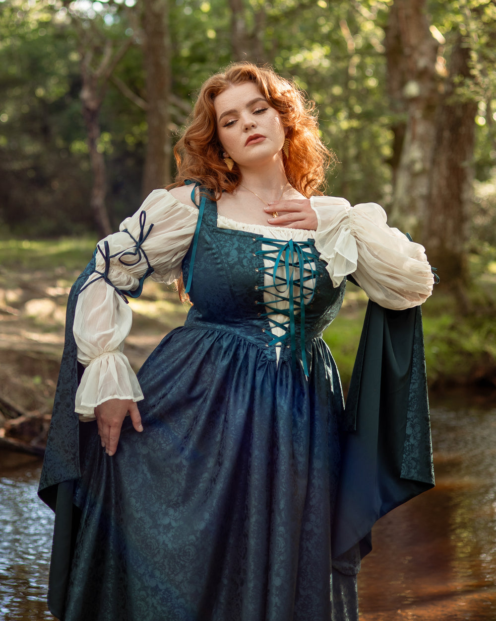 Teal Floral Satin Corset Dress