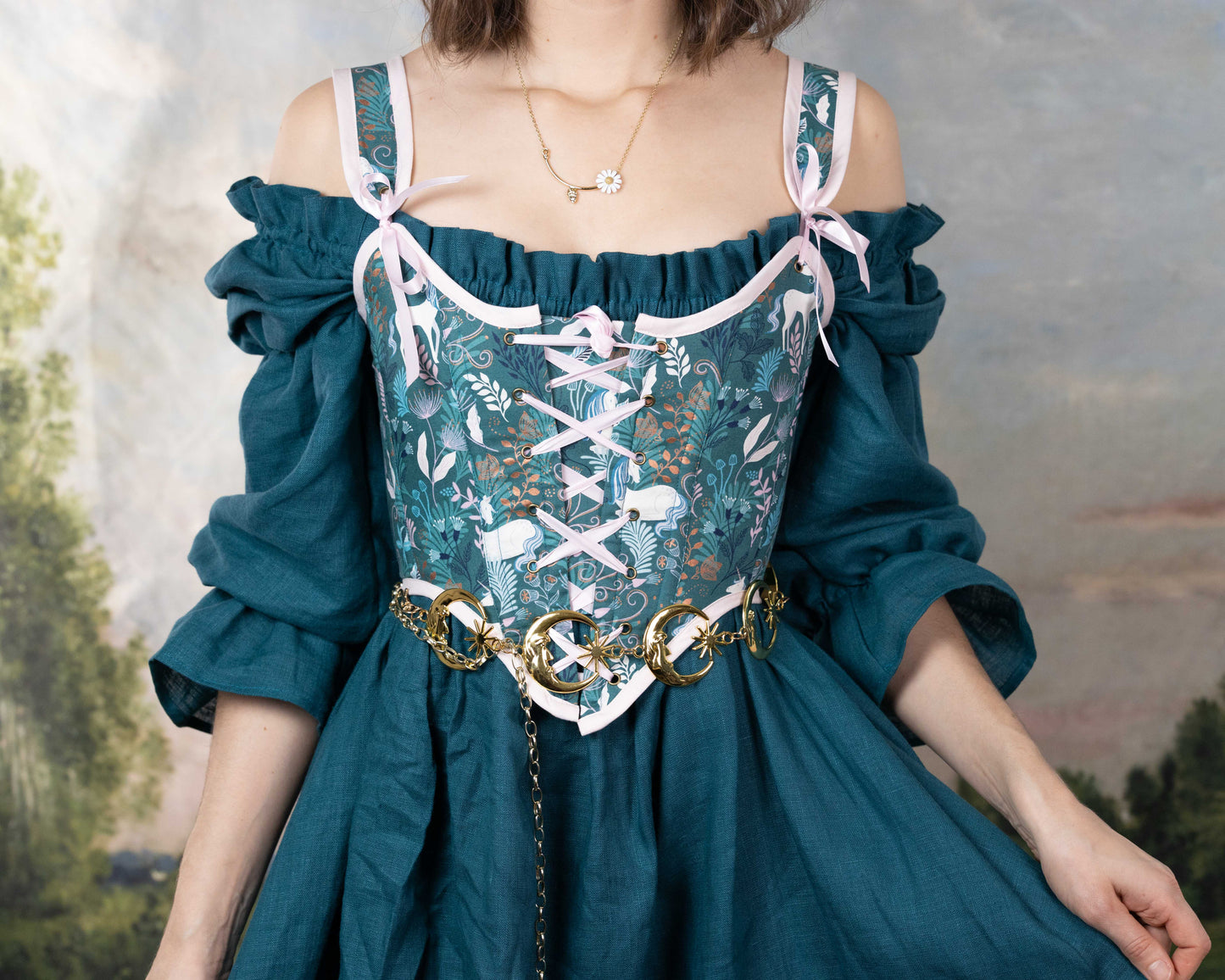 Handmade Teal Unicorn Corset