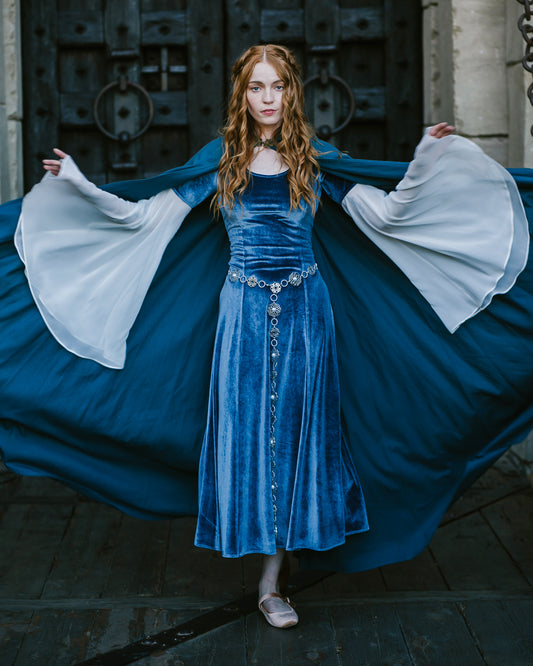 Elven Blue Velvet Bell Sleeve Dress