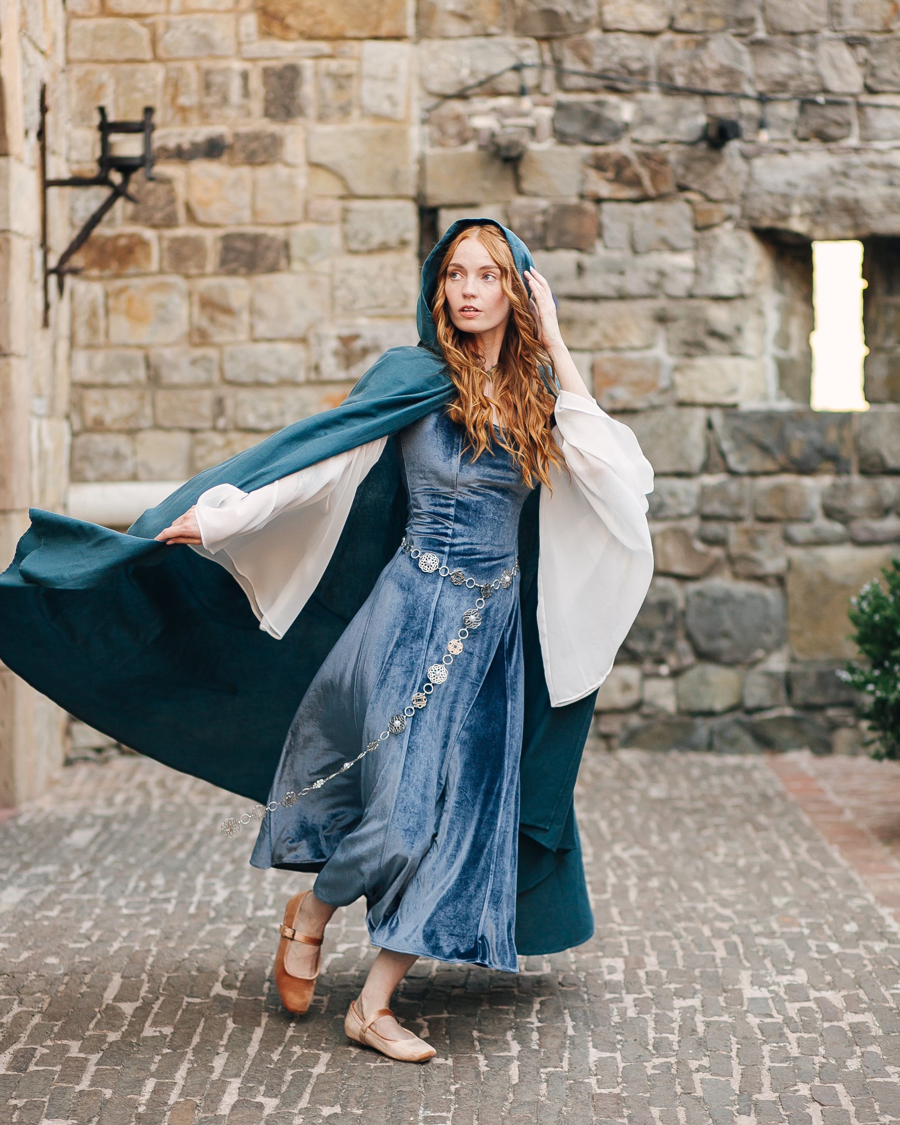 Elven Blue Velvet Bell Sleeve Dress S Elven Blue Velvet Bell Sleeve Dress S