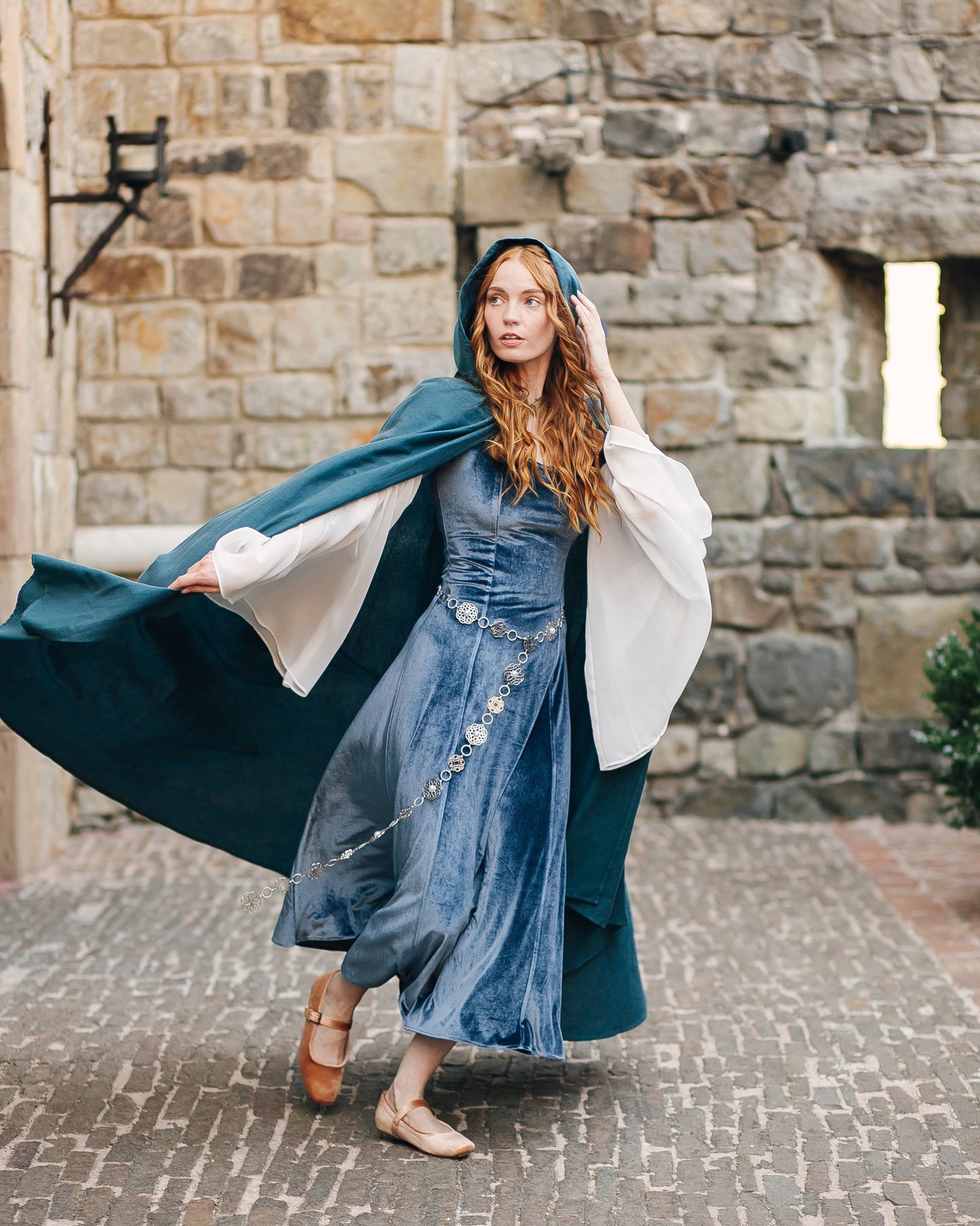 Elven Blue Velvet Bell Sleeve Dress