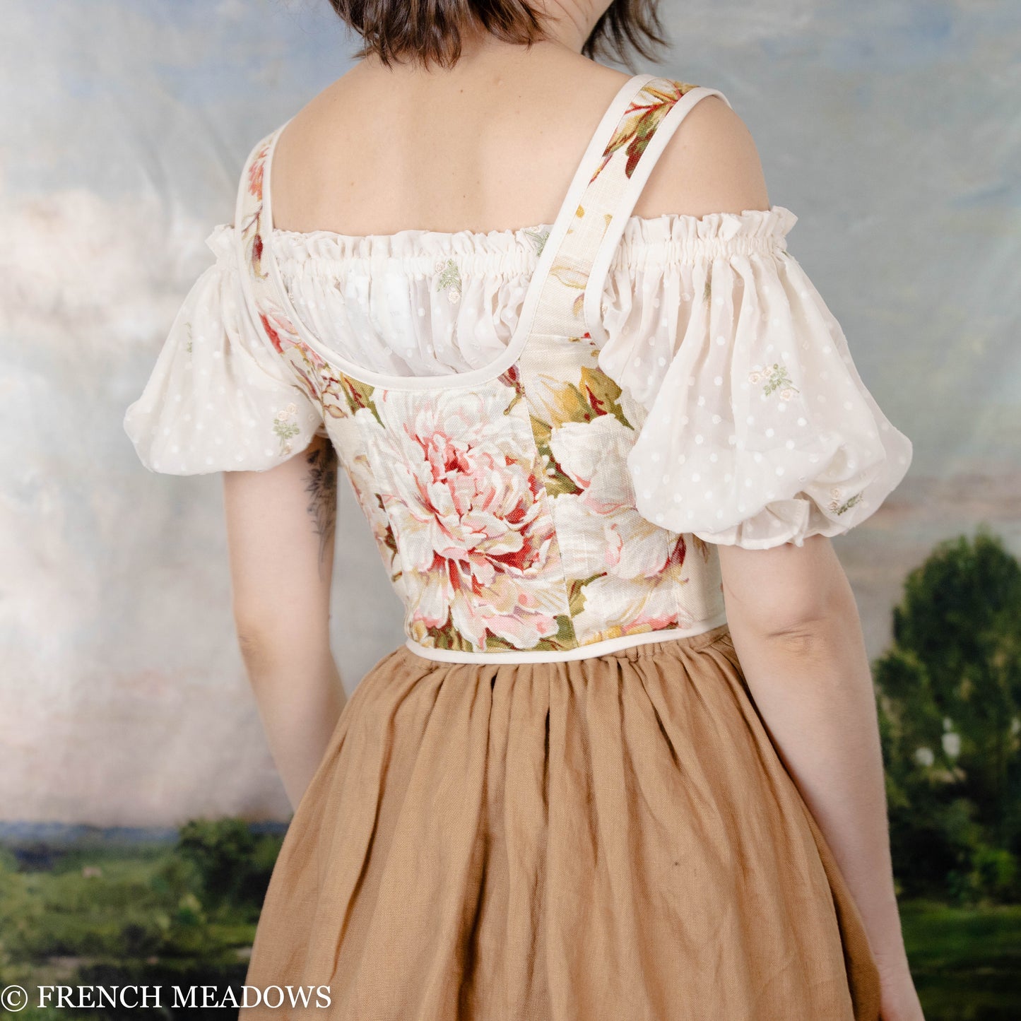 READY TO SHIP Tea Rose Floral Linen Corset