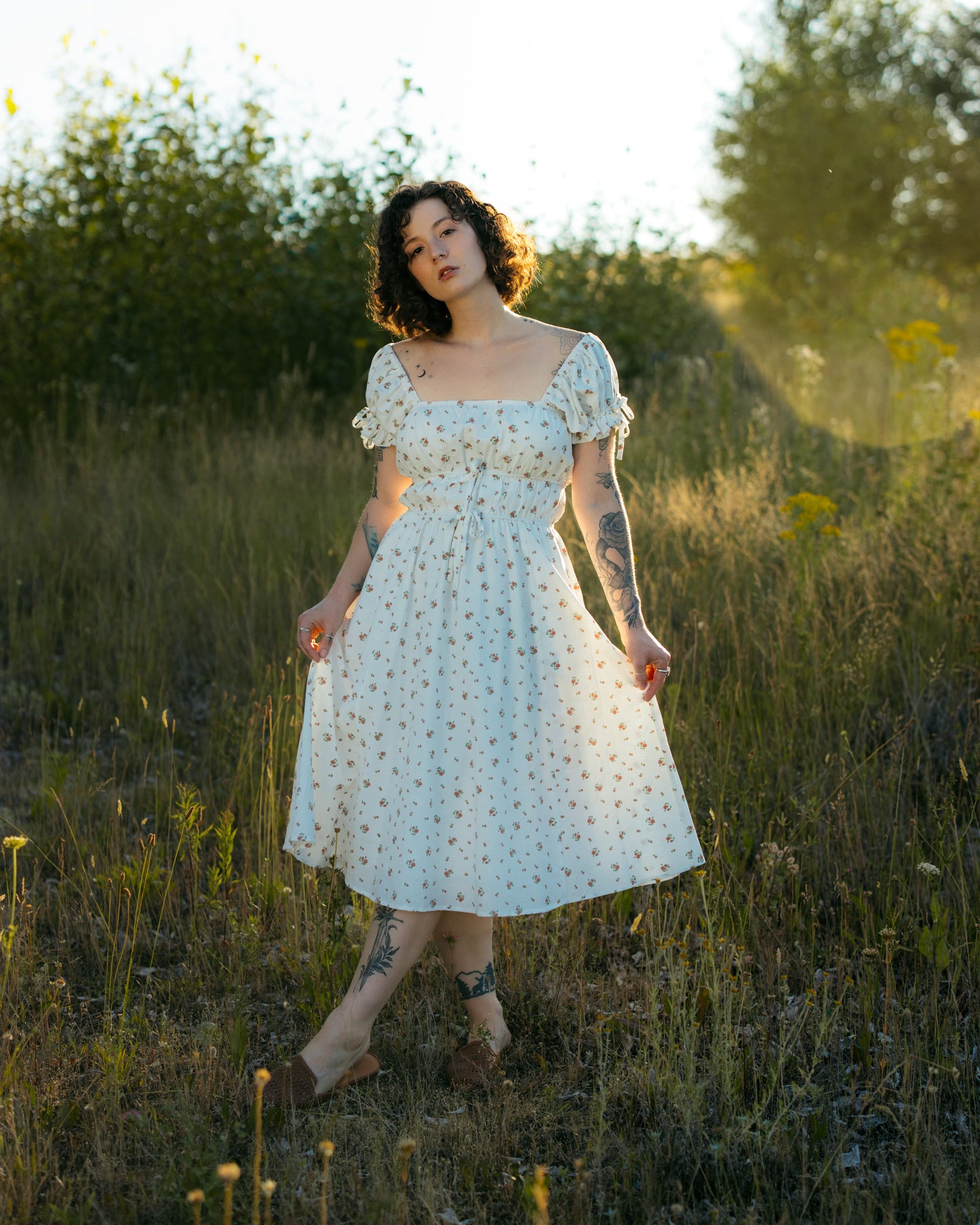 White Ditsy Floral Milkmaid Dress - Final Sale