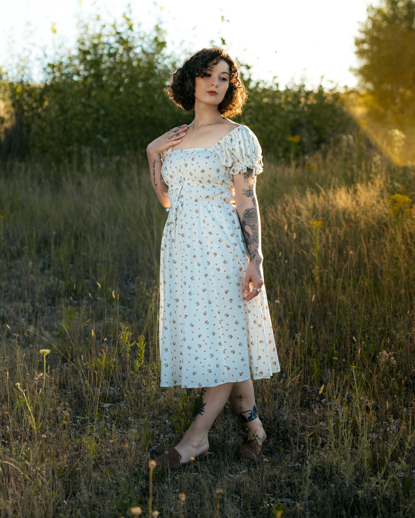 White Ditsy Floral Milkmaid Dress - Final Sale