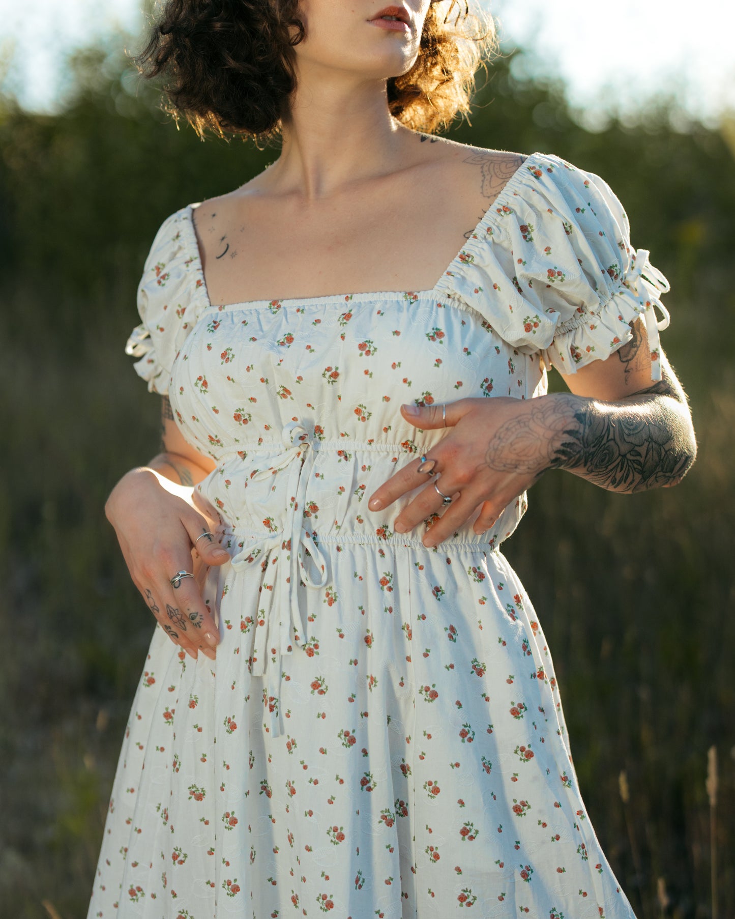 White Ditsy Floral Milkmaid Dress