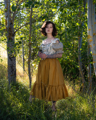 Yellow Linen Ruffle Skirt