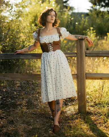 White Ditsy Floral Milkmaid Dress