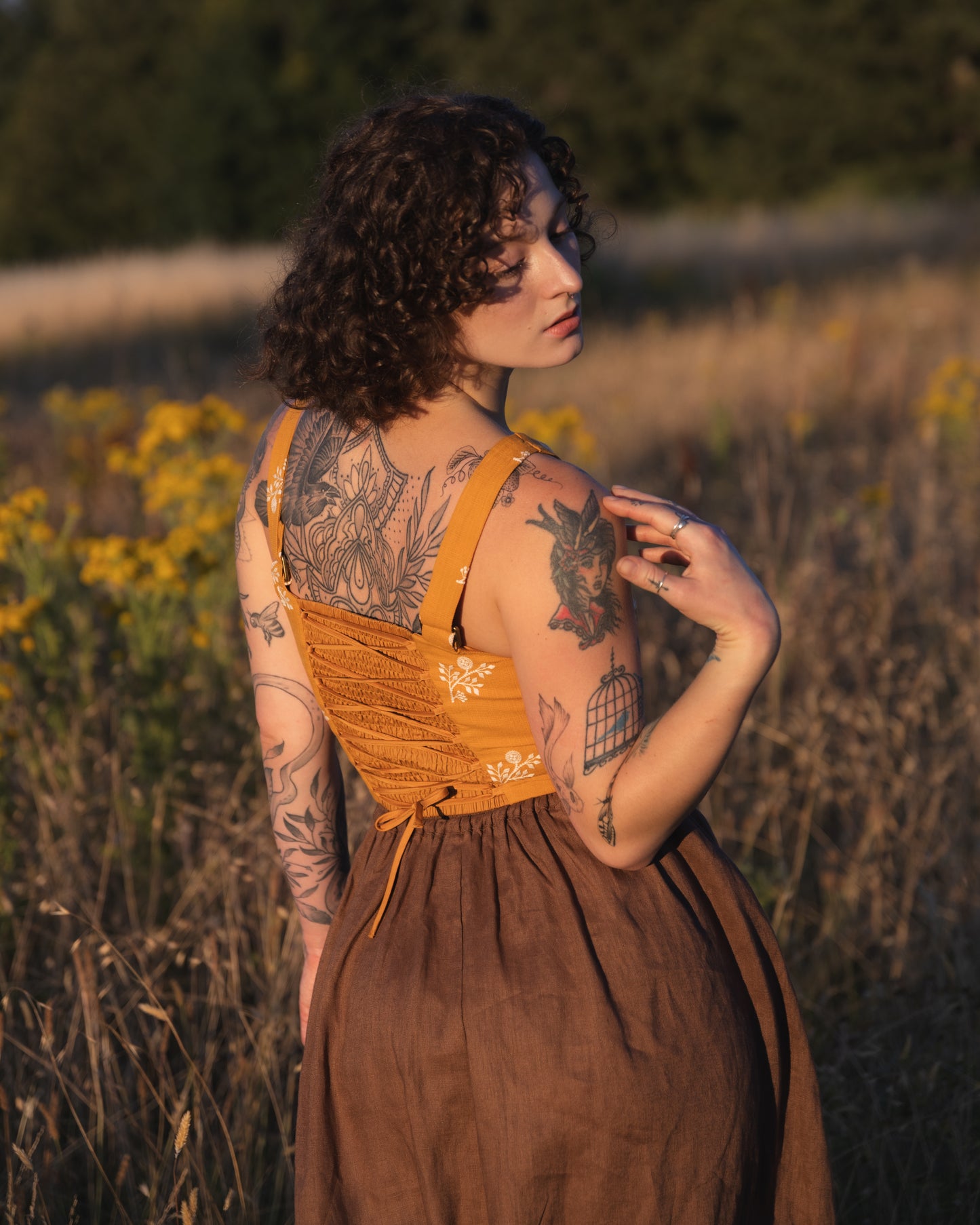 Yellow Floral Dirndl Top