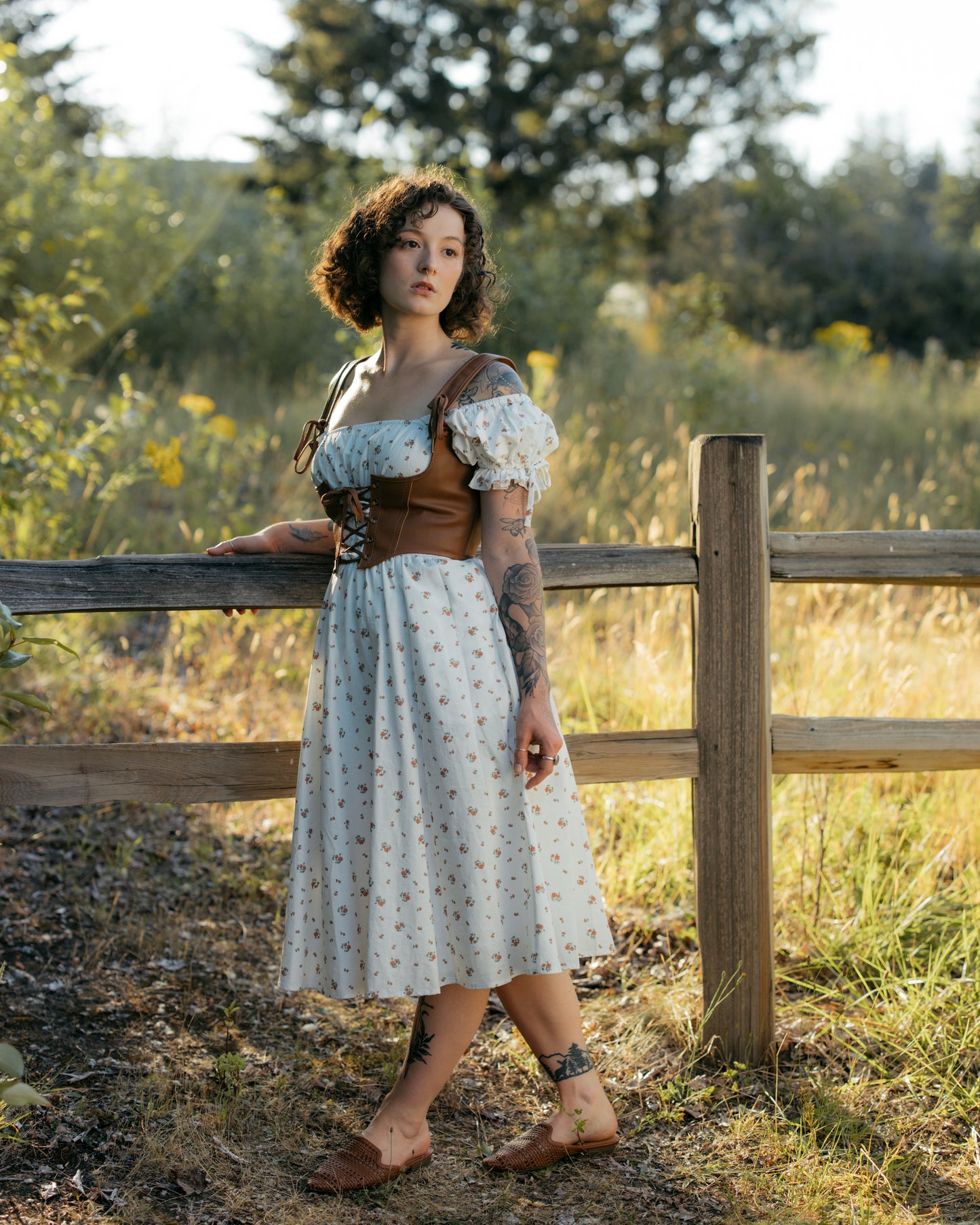 White Ditsy Floral Milkmaid Dress