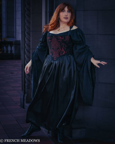 Handmade Black Satin Charmeuse Renaissance Skirt