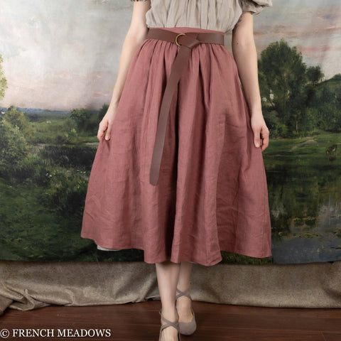 Vintage Rose Linen Midi Skirt