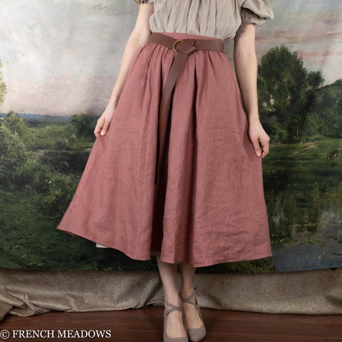 Vintage Rose Linen Midi Skirt