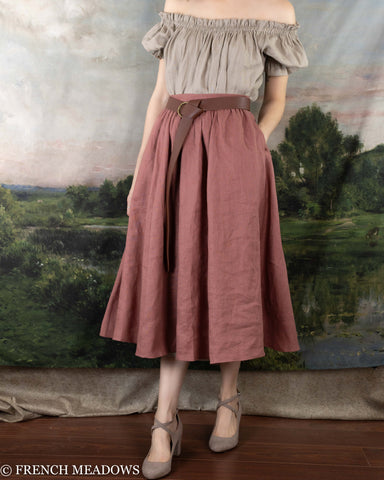 Vintage Rose Linen Midi Skirt