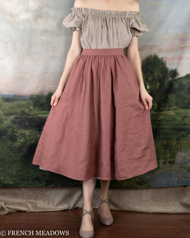 Vintage Rose Linen Midi Skirt