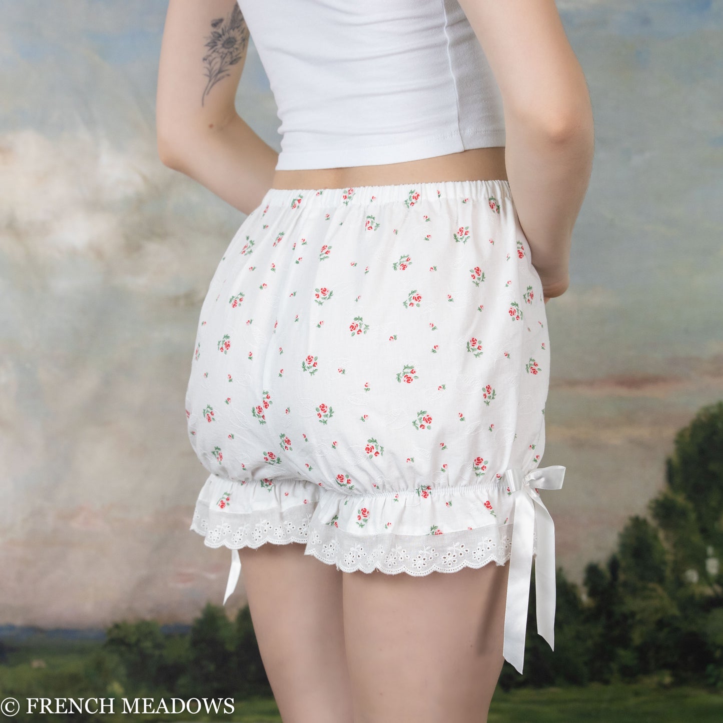 White Ditsy Floral Bloomers